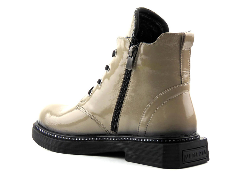 Dámské kotníkové boty z lakované kůže - VENEZIA 03-VAN MINK, béžová