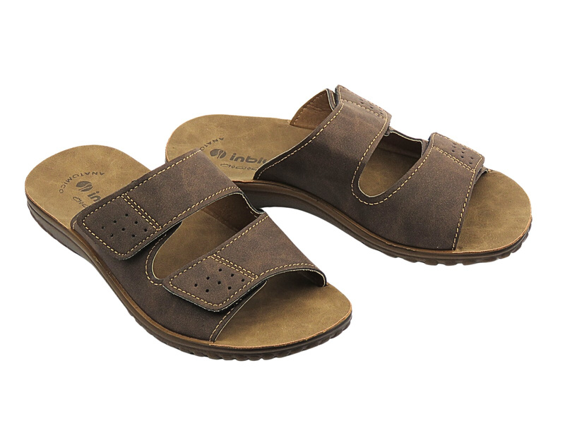 Pohodlné pánské pantofle na suchý zip, tmavě hnědé, Inblu BRAIES