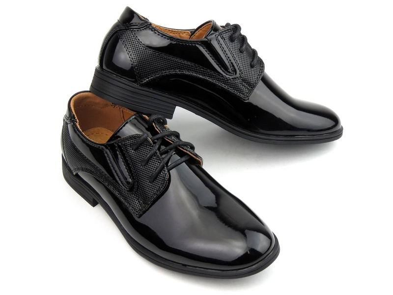 Elegantní společenské boty, společenské boty - WOJTYŁKO 1196, černé lakované boty