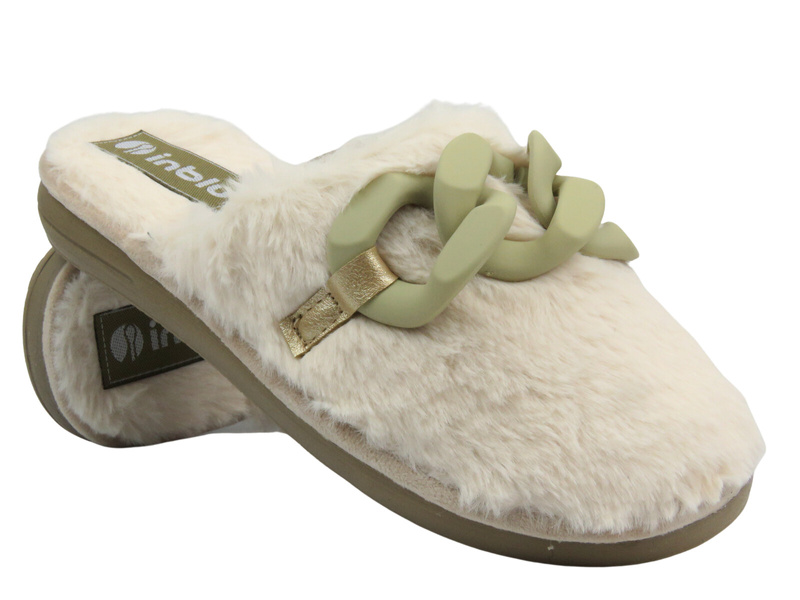 Dámské kožešinové pantofle s řetízkem - INBLU EK-06, šedé