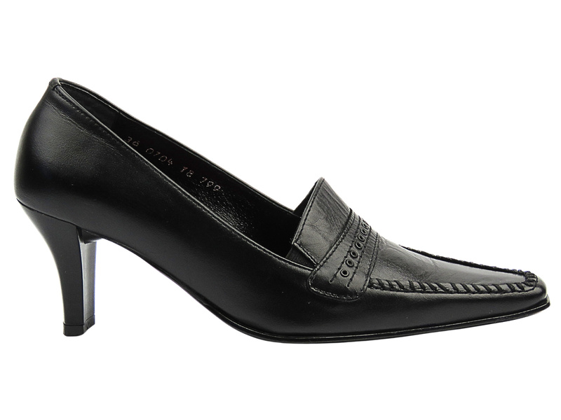 Kožené lodičky na nízkém podpatku - NATALII 136, černé