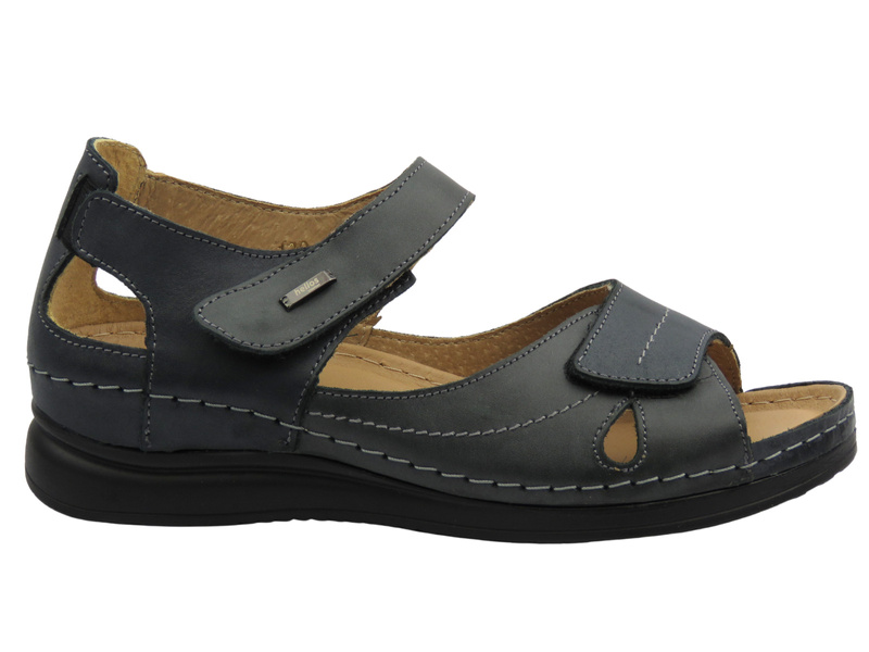 Kožené dámské sandály na suchý zip grafitové Helios Komfort 139