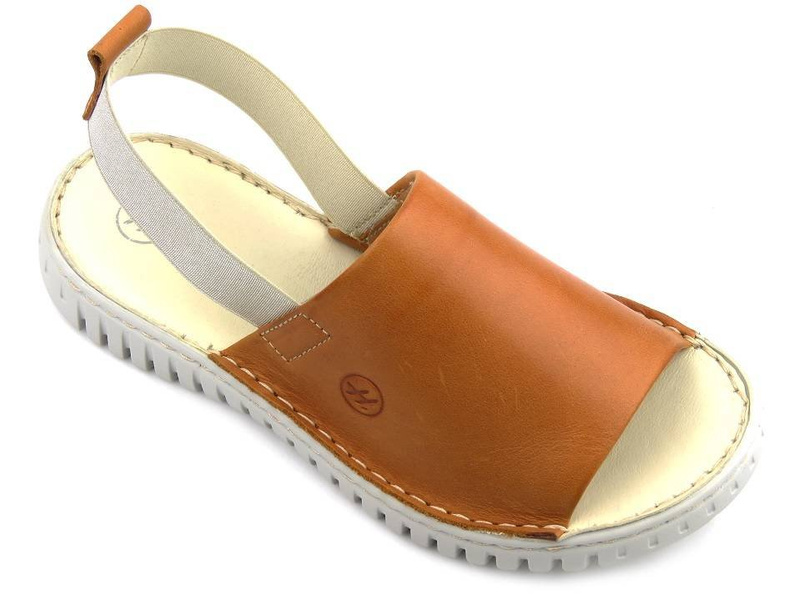 Dámské kožené sandály s gumičkou - HELIOS Komfort 261, světle hnědé