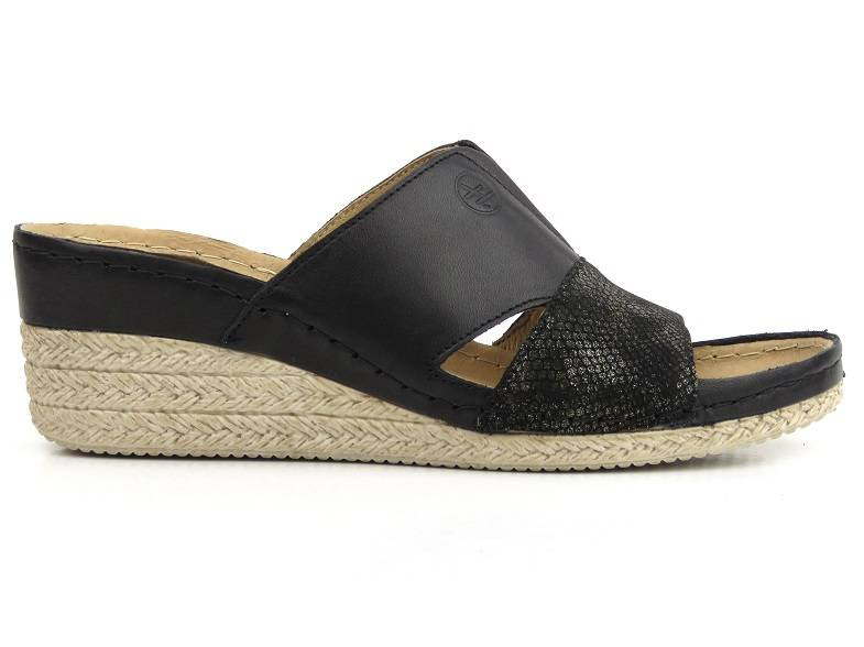 Dámské kožené sandály na klínku - HELIOS Komfort 295, černé
