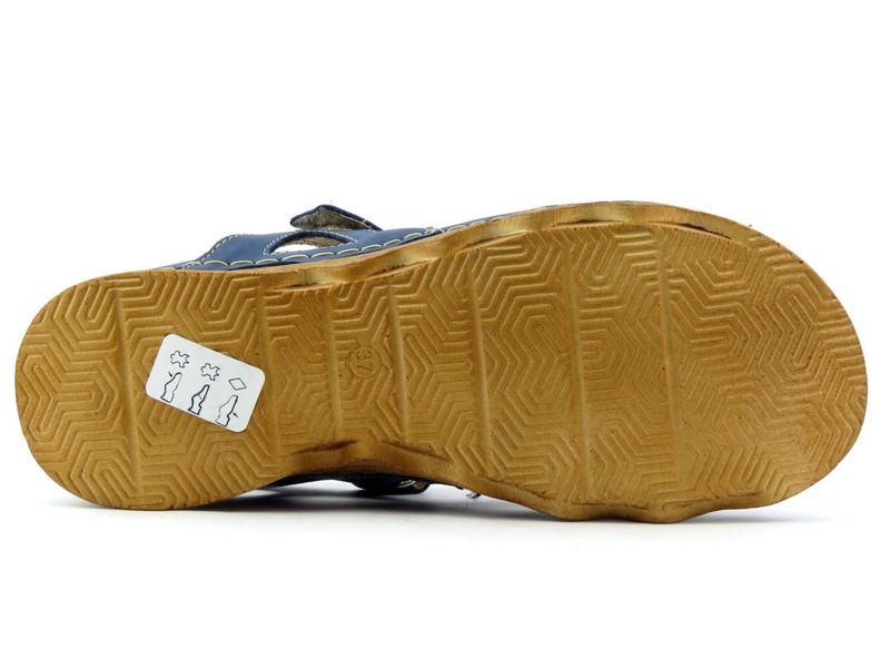 Dámské sandály s dřevěnou podrážkou - HELIOS Komfort 256, tmavě modrá