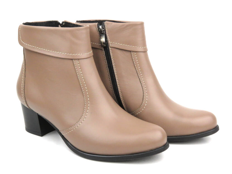 Kotníková obuv na stabilním podpatku z přírodní kůže - AGXBUT 534, béžová