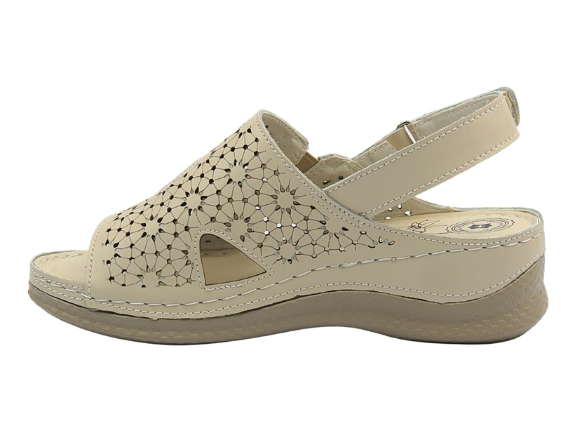 Dámské kožené sandály s suchým zipem – béžové Evento 25SD17‑8365