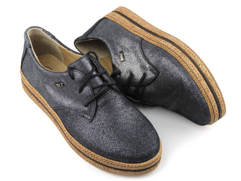 Lehké dámské boty s copánkovou podrážkou - Helios Komfort 380, černé se třpytkami