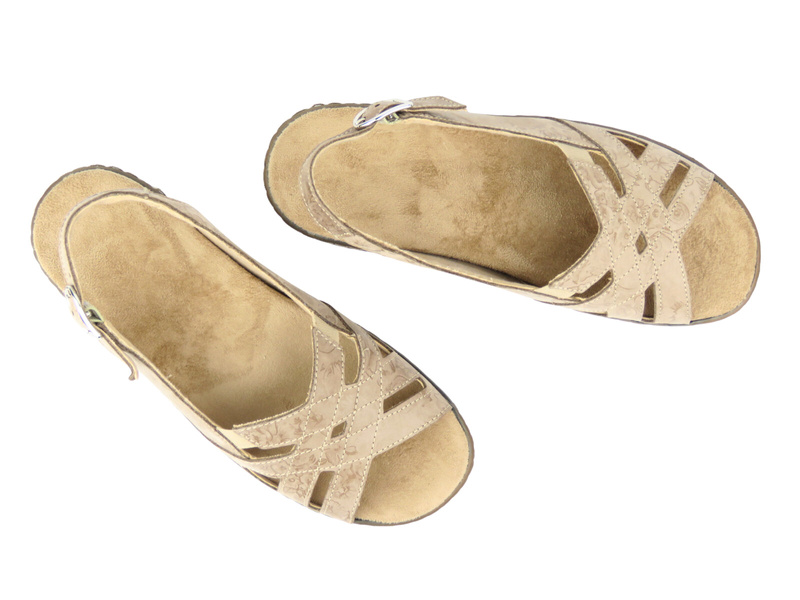 Dámské kožené pantofle s nastavitelnými pásky HELIOS Comfort 186, Cappuccino