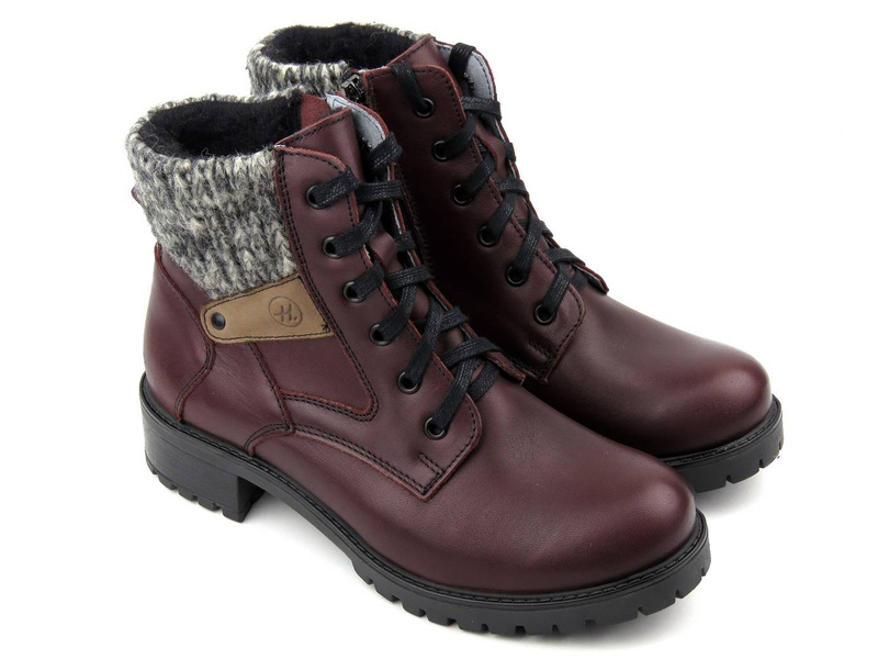 Pevné dámské kozačky se svetrem - Helios Komfort 565, třešeň