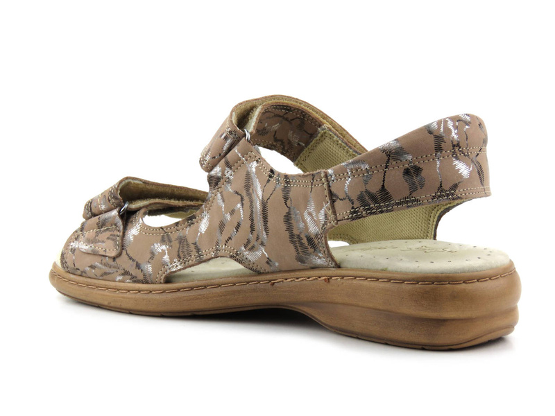 Pohodlné, kožené dámské preventivní sandály - KOSELA MEDIC 9154, béžové s listy