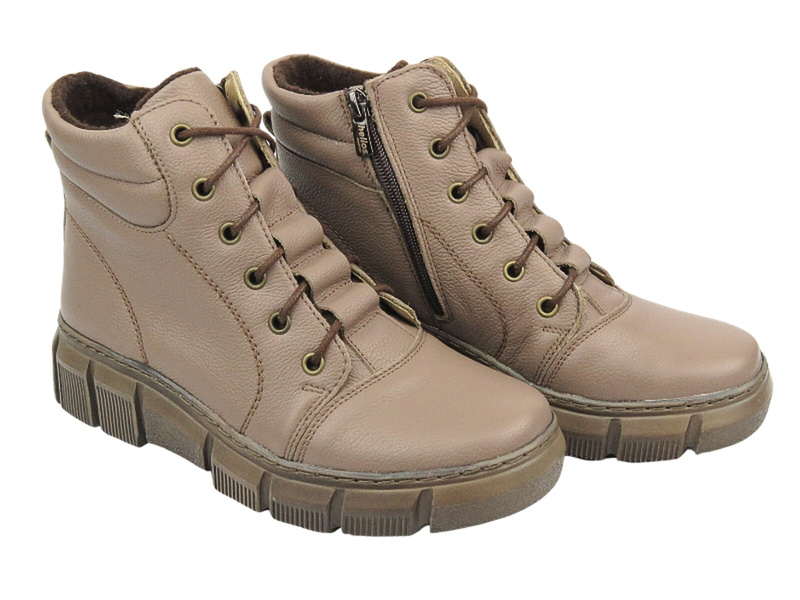 Dámské fleecové boty - HELIOS Comfort 562S Brown - zapínání na zip