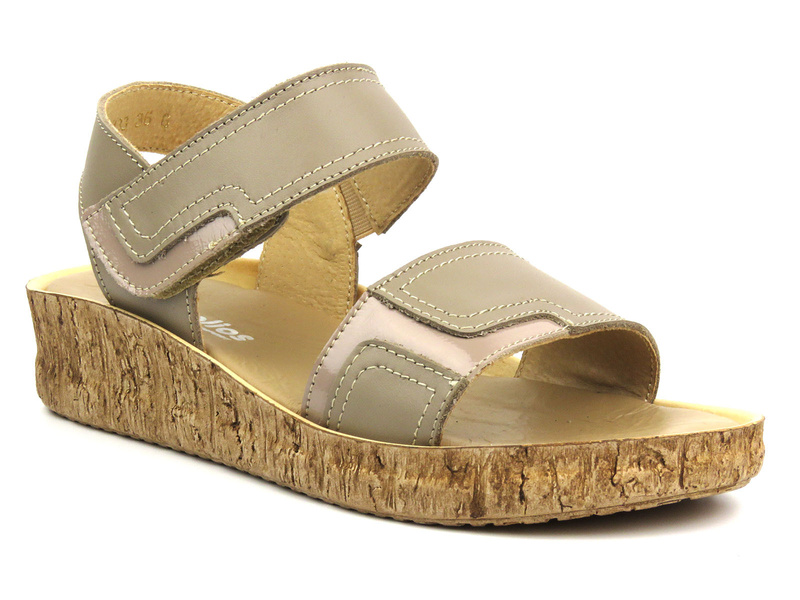 Dámské kožené sandály na platformě - HELIOS Comfort 133, kapučínové