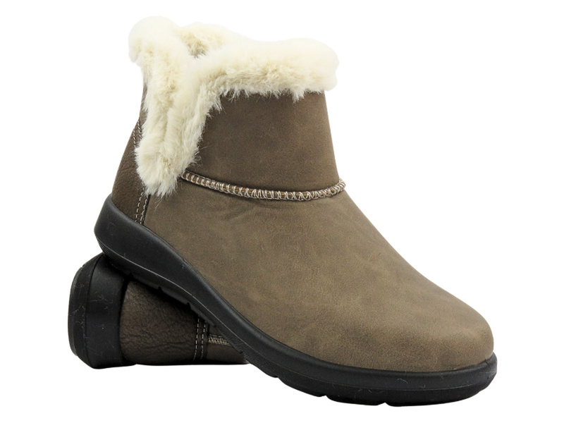 Dámské kozačky s ozdobným kožíškem - Inblu WG-60 Brown - nazouvací