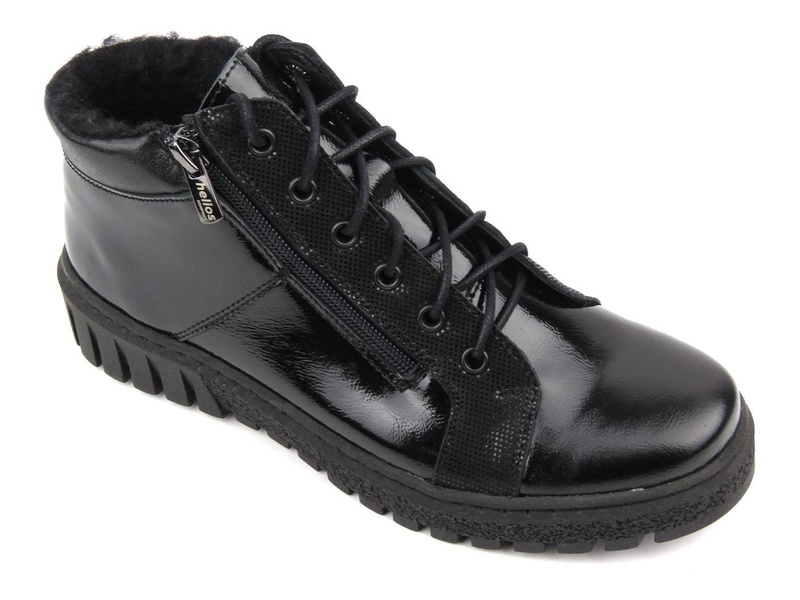 Dámské zimní boty zateplené ovčí vlnou - HELIOS Komfort 522, černá - lakovaná kůže