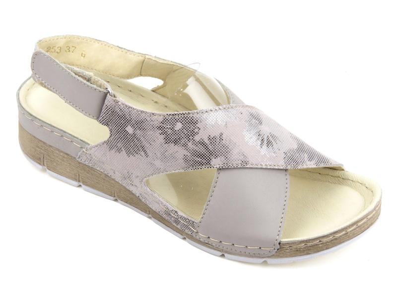 Pohodlné dámské sandály s květinami na svršku - Helios Komfort 253, šedá