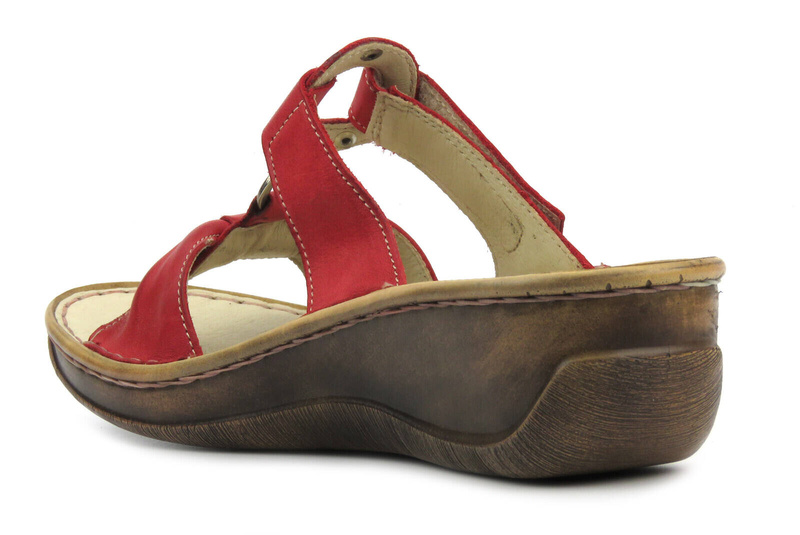 Dámské kožené žabky s nastavitelnou šířkou - HELIOS Comfort 797, červená