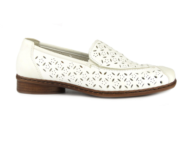 Dámská kožená obuv s prolamovaným svrškem RIEKER 41776, bílá