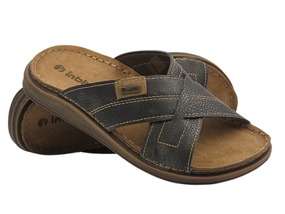 Pohodlné pánské kožené pantofle černé INBLU VE-09