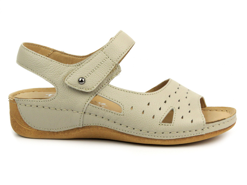 Kožené dámské sandály na suchý zip krémové Pollonus 1515