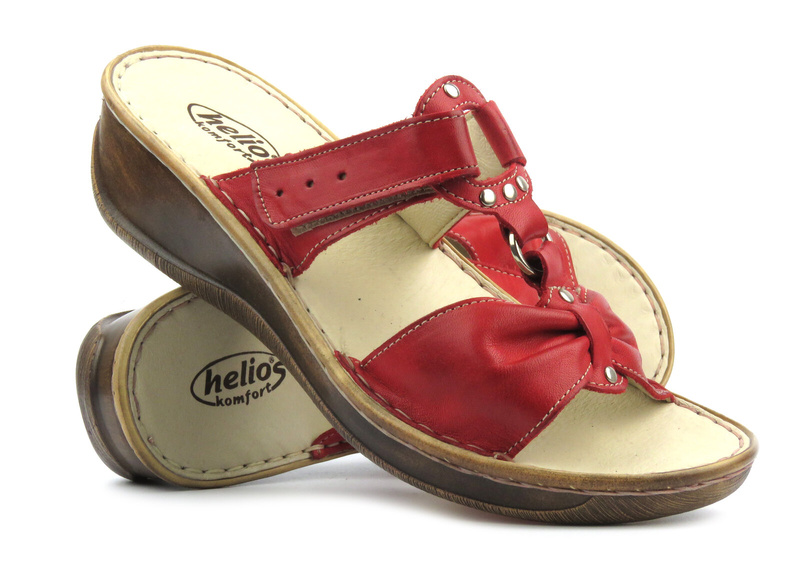 Dámské kožené žabky s nastavitelnou šířkou - HELIOS Comfort 797, červená
