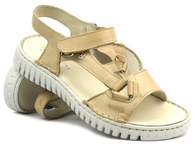 Dámské kožené sandály od polské značky - HELIOS Komfort 249S, světle béžové