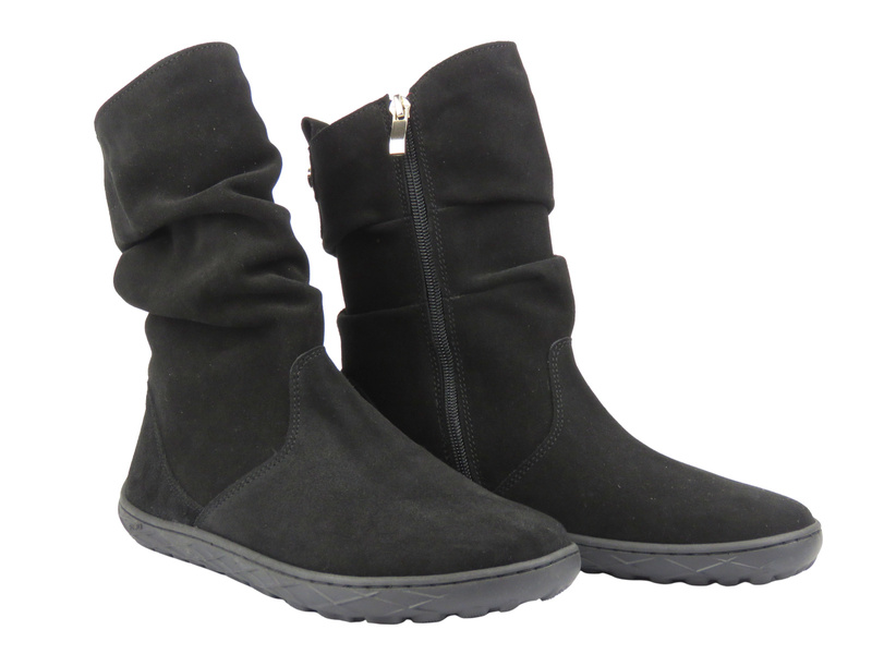 Dámské barefoot kotníkové boty z velurové kůže Nika 1465, černé