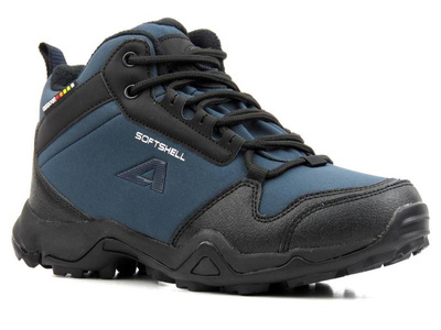 Teplé trekové kalhoty pro mládež se softshellem - AMERICAN CLUB WT64/21(22), tmavě modrá