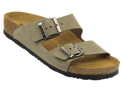 Dámské kožené pantofle s přezkami šedé Leon 4010