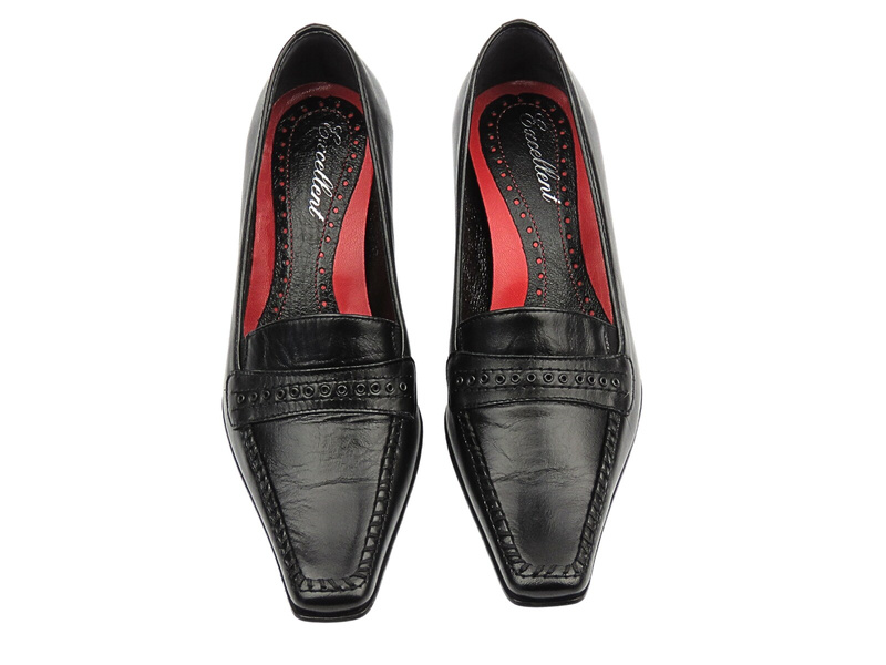 Kožené lodičky na nízkém podpatku - NATALII 136, černé