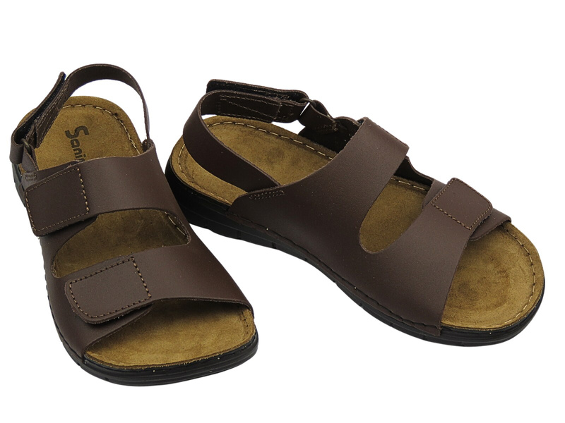 Pánské sandály na suchý zip tmavě hnědé Sanipur DT-04