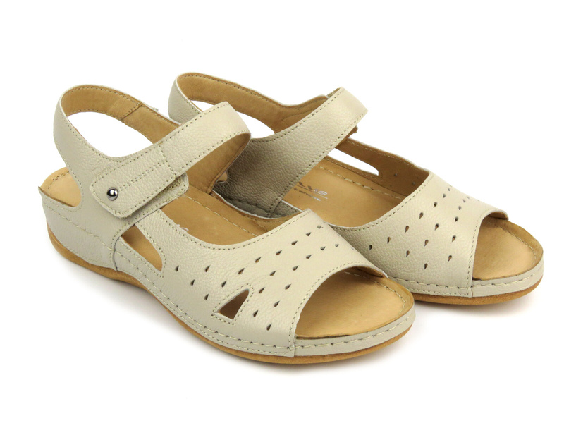 Kožené dámské sandály na suchý zip krémové Pollonus 1515