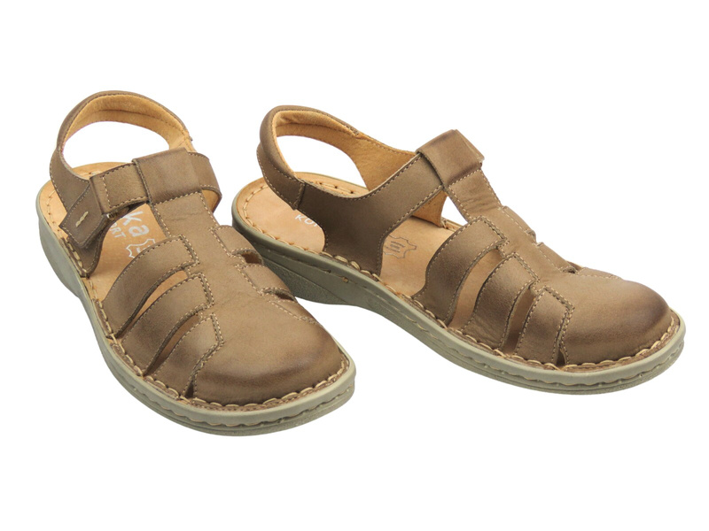 Kožené dámské sandály béžové Nika Komfort 1426