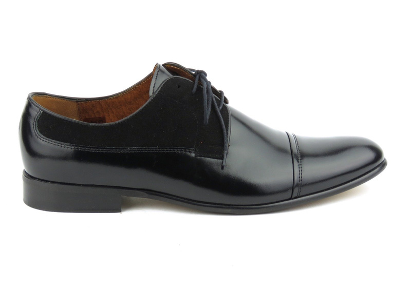 Kožená pánská společenská obuv vyrobená ze dvou druhů kůže - Conhpol 6066, černá