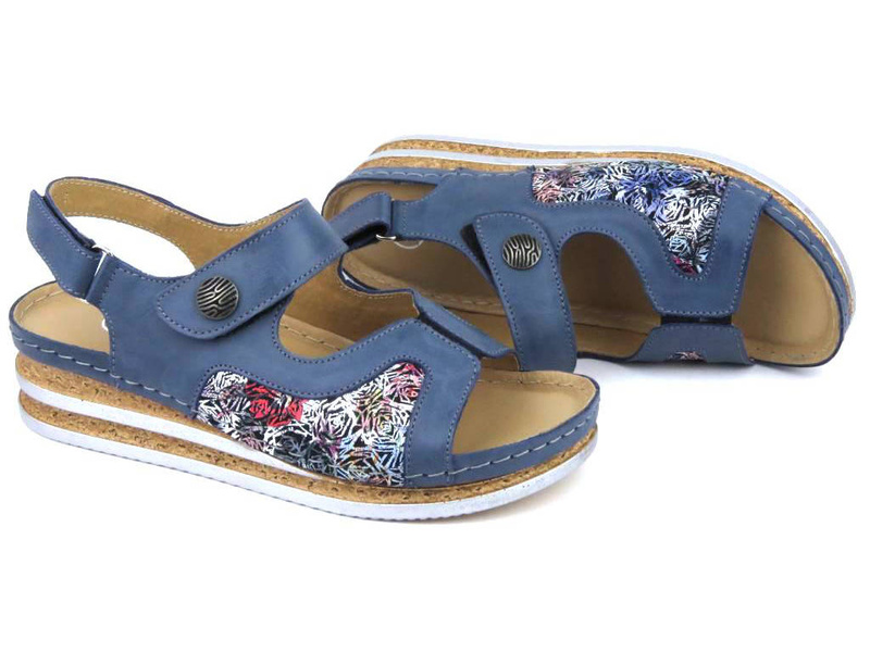 Pohodlné dámské kožené sandály - Helios Komfort 120, tmavě modrá