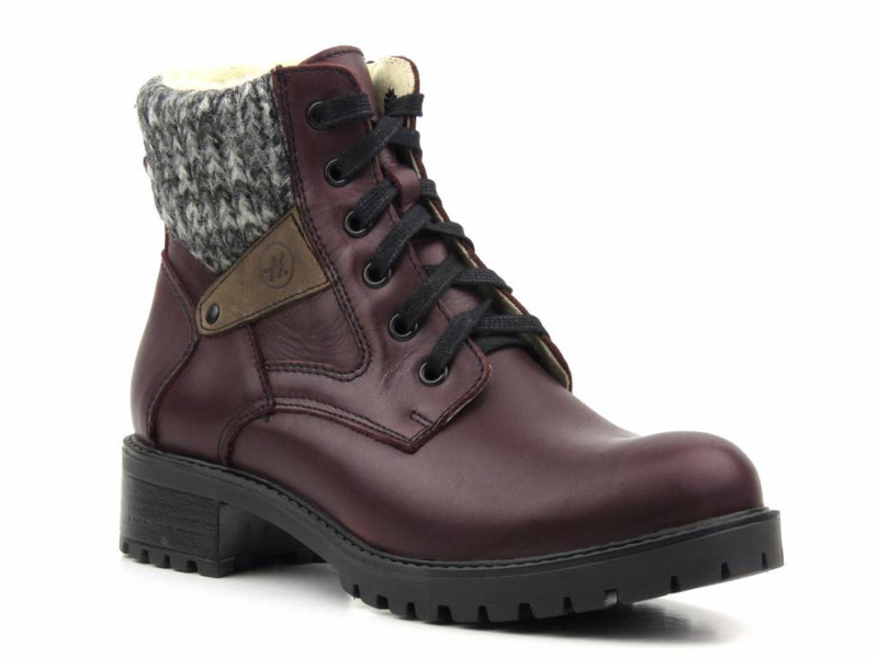 Pevné dámské kozačky se svetrem - Helios Komfort 565, třešeň