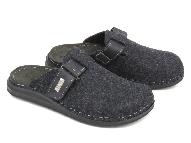 Pánské plstěné pantofle s koženou vsadkou - INBLU VE-02, tmavě šedá