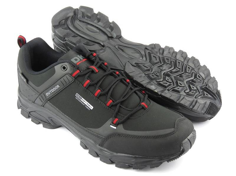 Nízké pánské trekingové kalhoty z materiálu SOFTSHELL - DK 1096, černá s červenou
