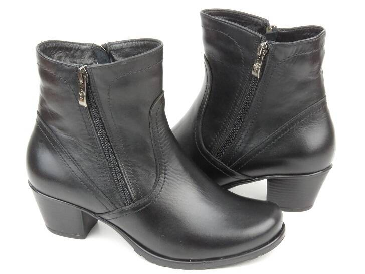 Pohodlné, kožené dámské kotníkové boty zateplené vlnou - Agxbut 0517, černé