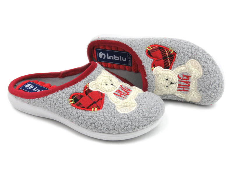 Teplé dámské pantofle, mládež - INBLU EC-95, šedé s medvídkem