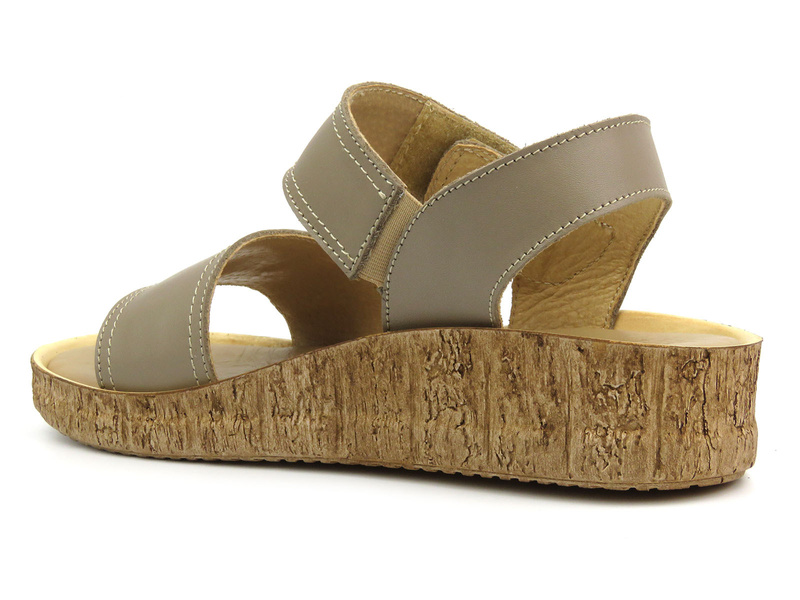 Dámské kožené sandály na platformě - HELIOS Comfort 133, kapučínové