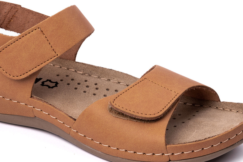 Sportovní dámské sandály se třemi pásky na suchý zip - HELIOS Komfort 205, světle béžová