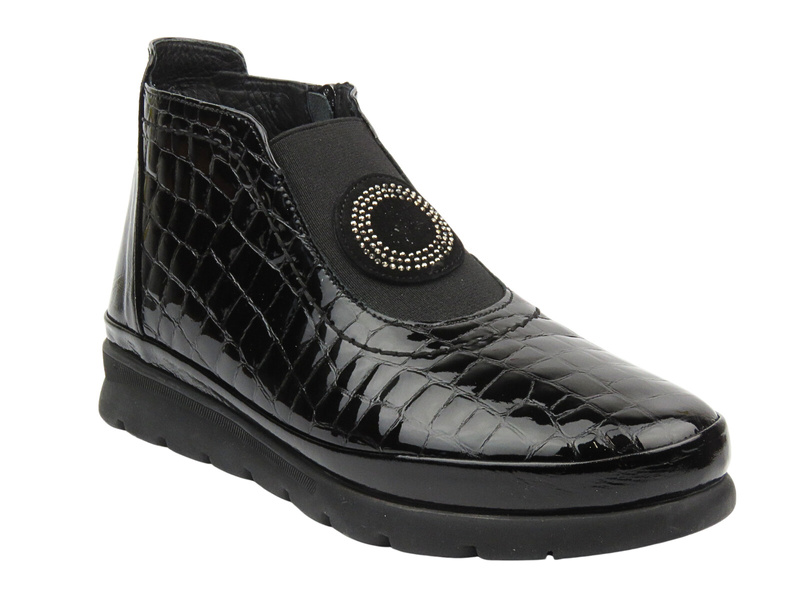 Dámské lakované kotníkové boty - VENEZIA L007CRBLOBB034, černé se zipem