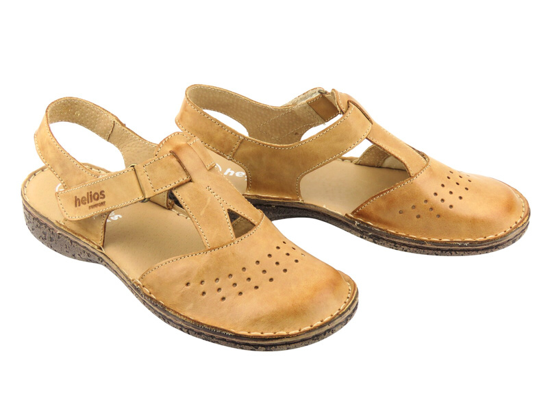 Dámské kožené sandály Helios Comfort 128, světle hnědé