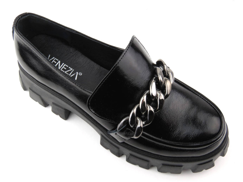 Dámské lakované lordy na silné platformě - VENEZIA 001770, černá