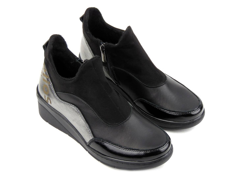 Dámské kožené kotníkové boty se zvýšenou podrážkou - HELIOS Komfort 540, černá 2