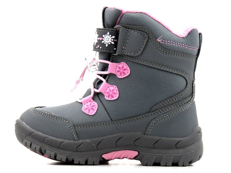 Dětské sněhule AMERICAN CLUB Soft Shell HL 38/23, šedé a růžové se srdíčkem