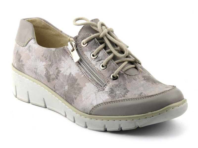 Pohodlná dámská obuv s květinovým svrškem - Helios Komfort 334, šedá