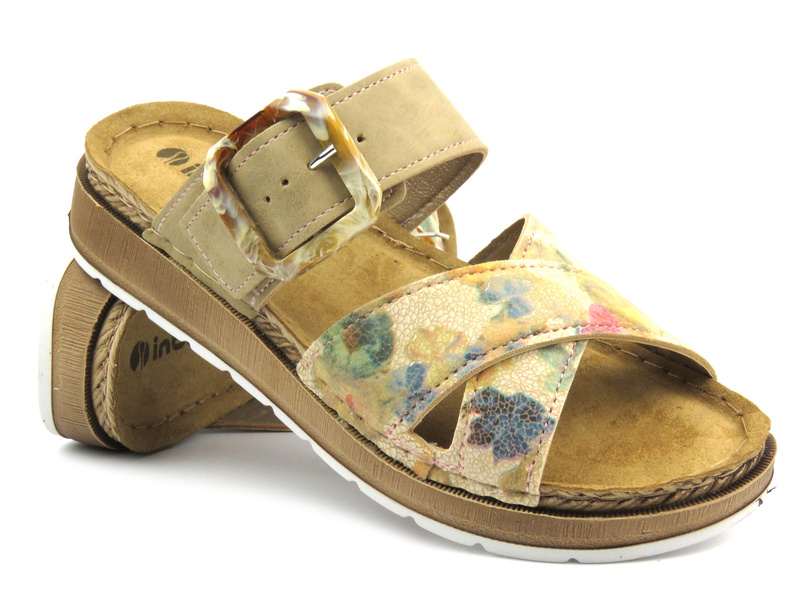 Dámské žabky s nastavitelným páskem - Inblu GS-51, béžové s květinami