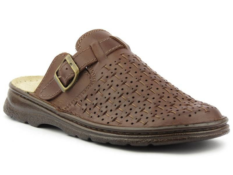 Pánské žabky s ažurem, nastavitelný svršek - HELIOS Komfort 807, hnědá 2